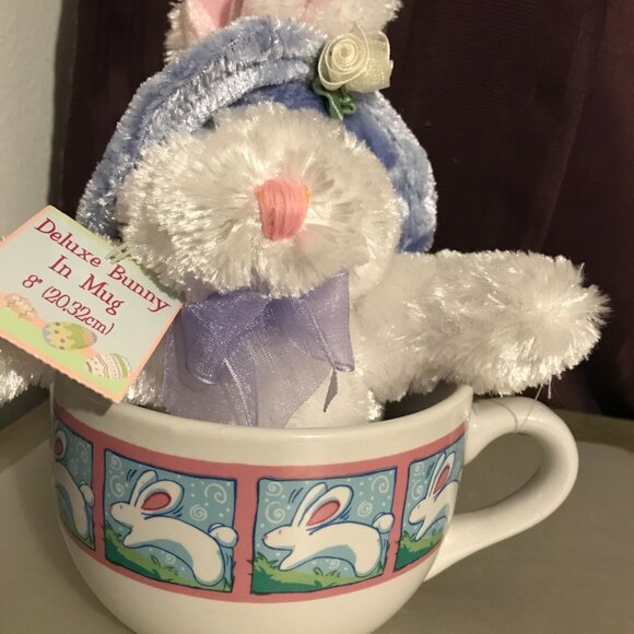 Dan Dee Collector's Choice white and pink stuffed bunny in 16 oz ceramic mug. - Picture 9 of 15